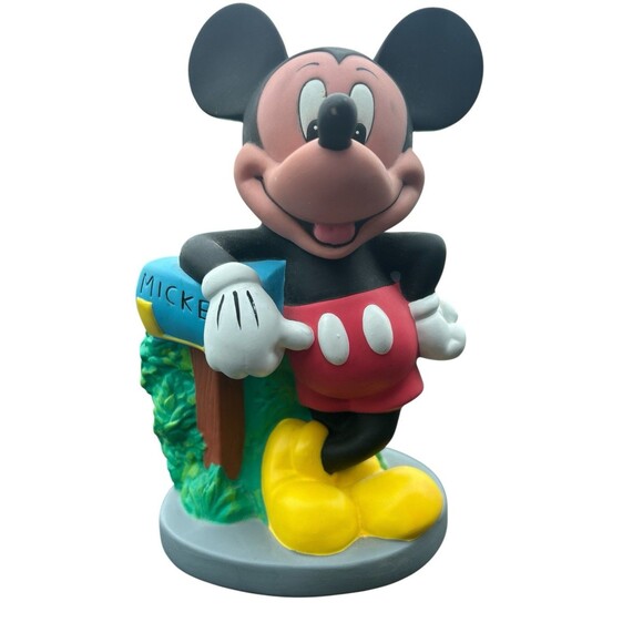 Vintage Mickey‎ Mouse w/ Mailbox Hard Plastic PVC Coin Piggy Bank Disney 8" - Picture 1 of 5